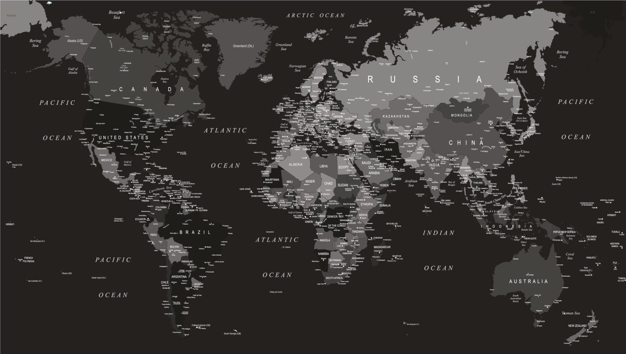 Papier peint panoramique carte du monde noire - Kam & Leon