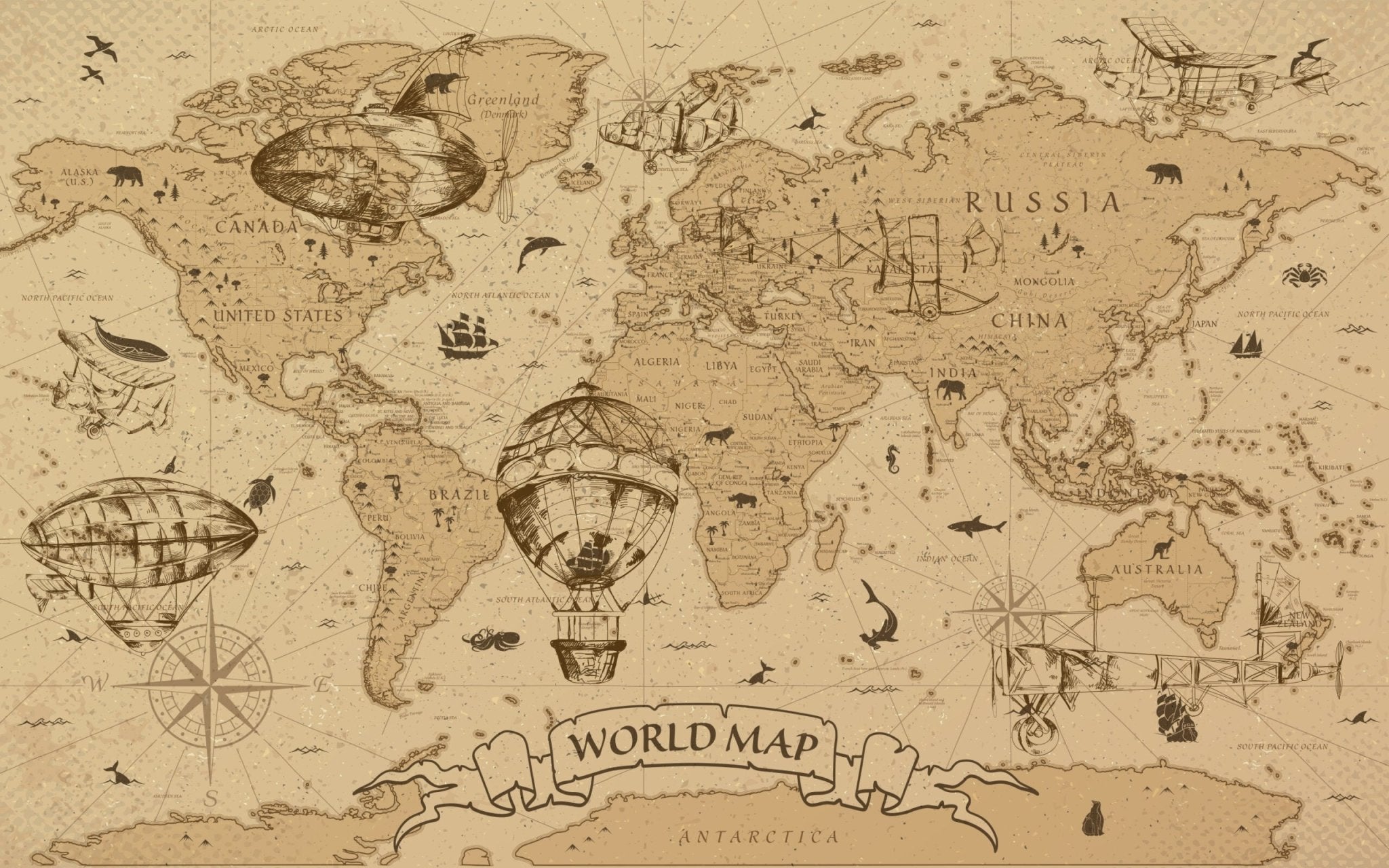 Papier peint panoramique carte du monde - Kam & Leon