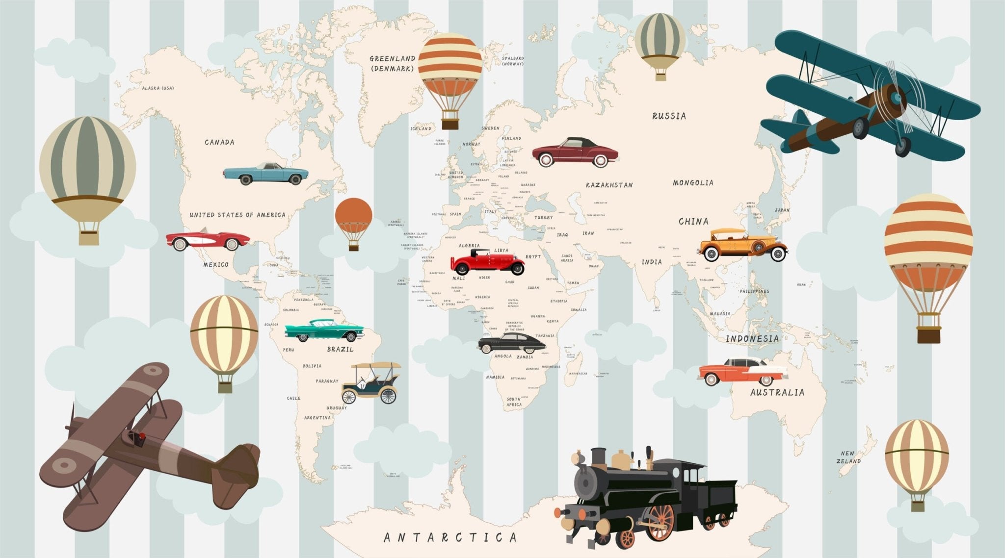 Papier peint panoramique carte enfant petites voitures - Kam & Leon
