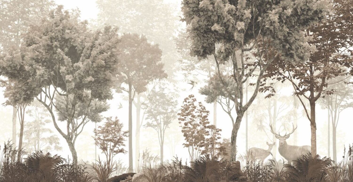 Papier peint panoramique cerf dans la forêt - Kam & Leon