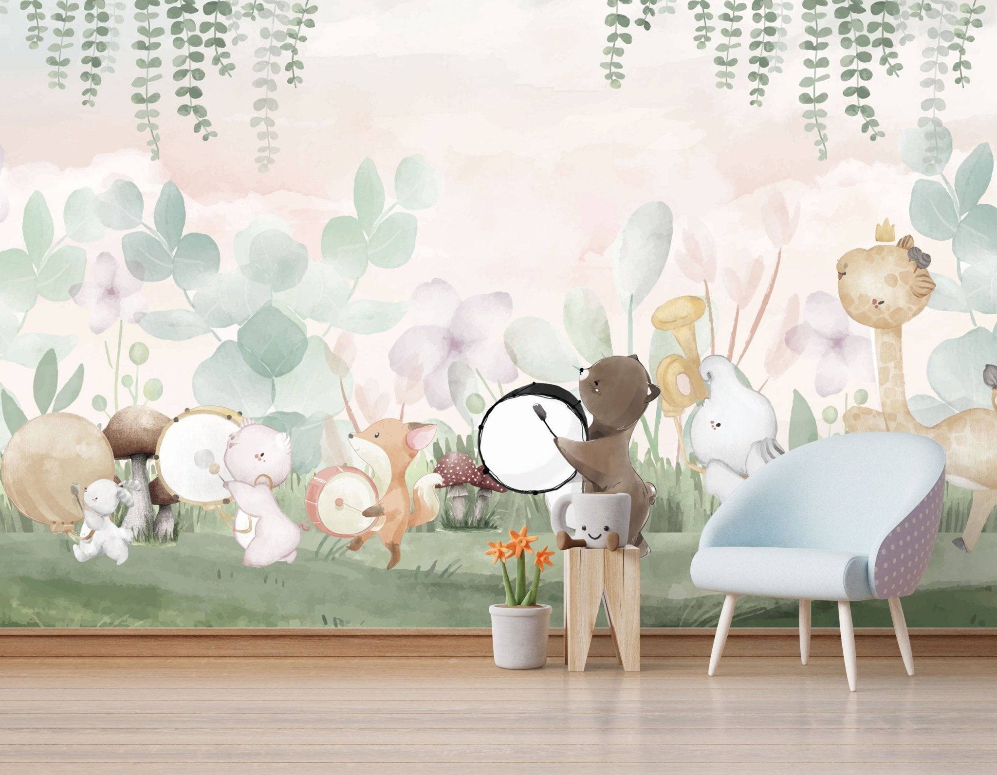 Papier peint panoramique chambre enfant animaux de la forêt - Kam & Leon