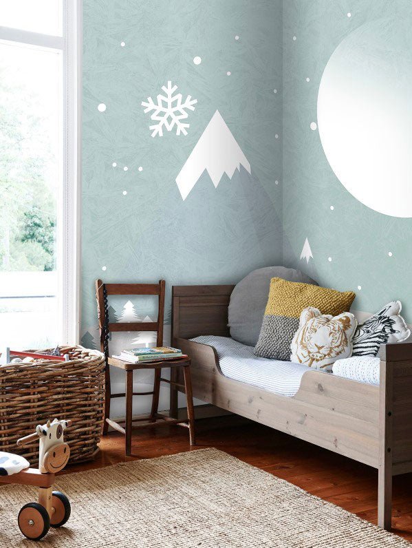 Papier peint panoramique chambre enfant montagne enneigée - Kam & Leon
