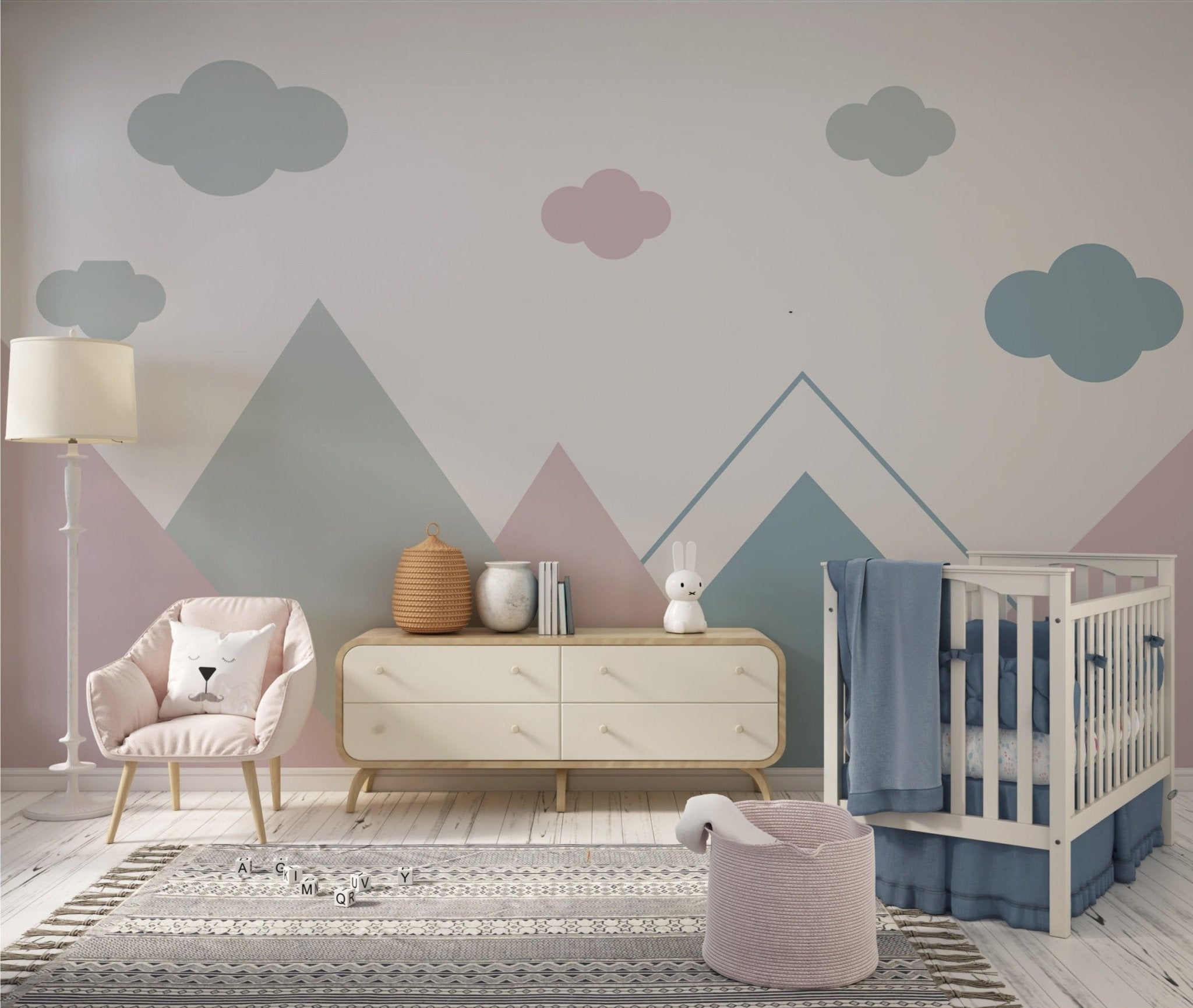 Papier peint panoramique chambre enfant montagne multicolore - Kam & Leon