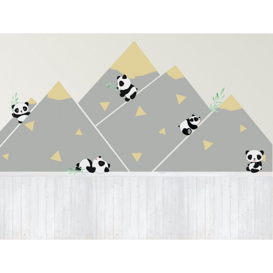 Papier peint panoramique chambre enfant panda sur la montagne - Kam & Leon