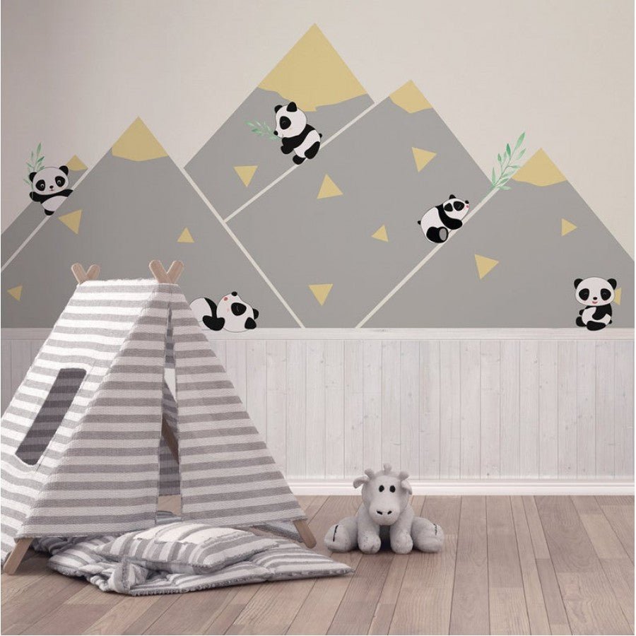 Papier peint panoramique chambre enfant panda sur la montagne - Kam & Leon