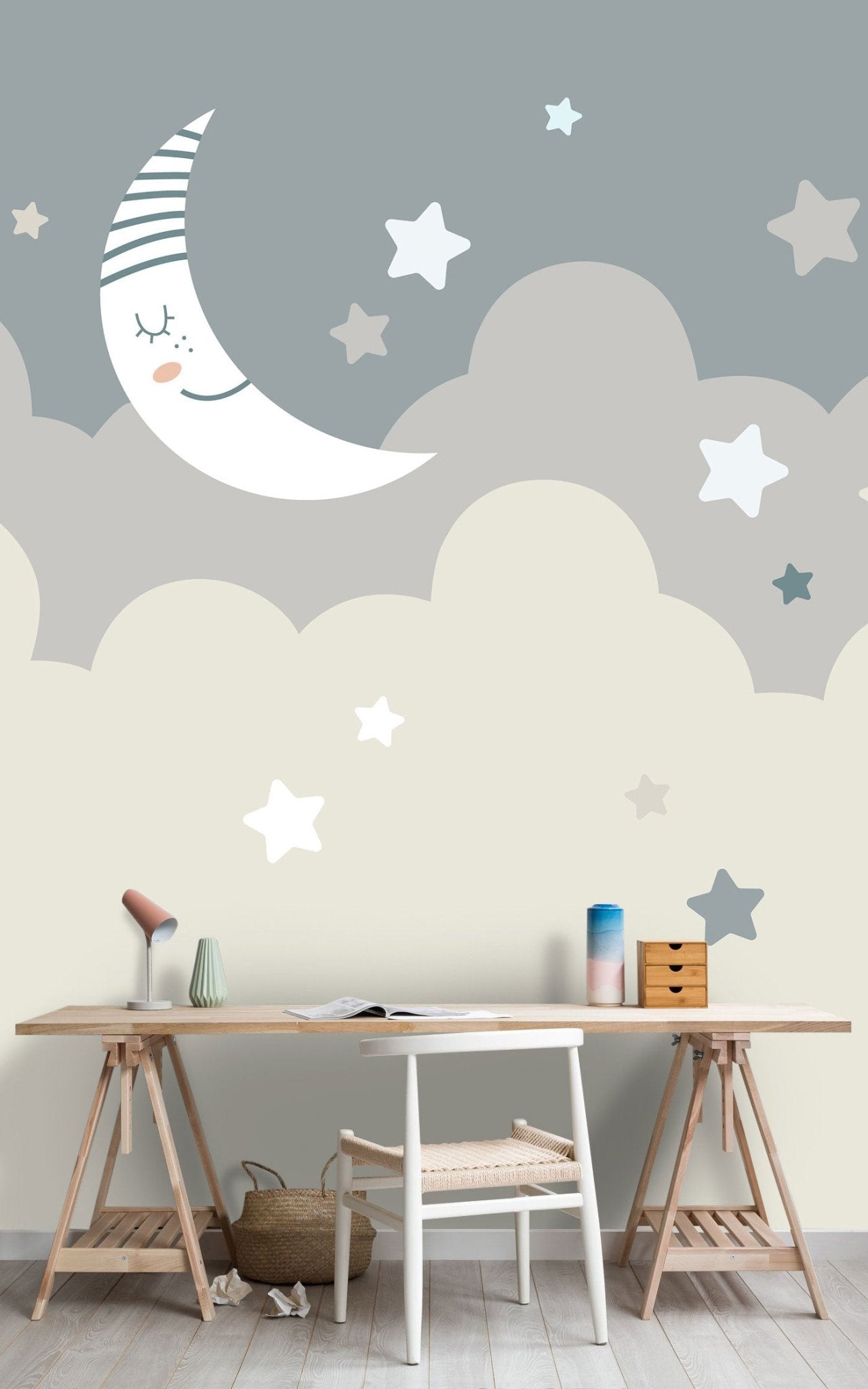 Papier peint panoramique croissant de lune chambre bébé / enfant - Kam & Leon