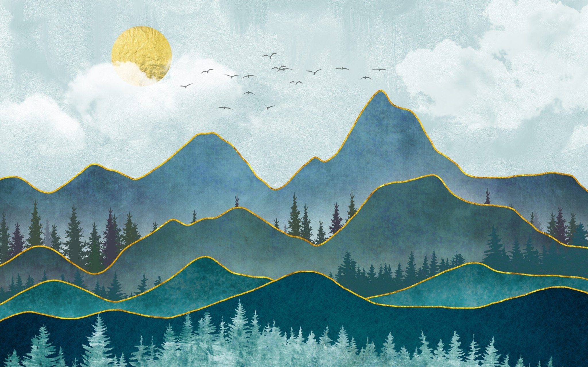 Papier peint panoramique dessin massif montagneux - Kam & Leon