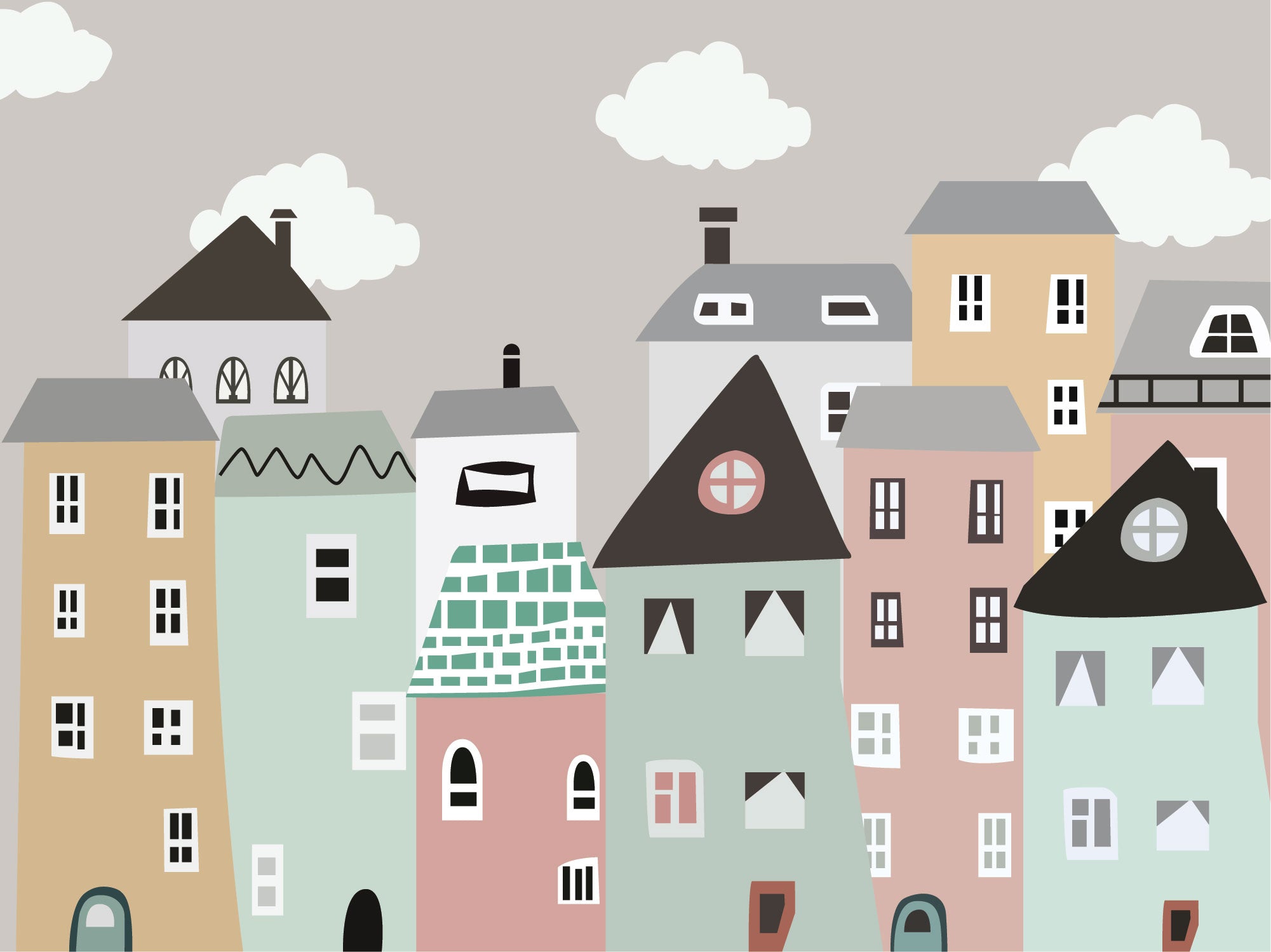 Papier peint panoramique dessin ville colorée - Kam & Leon