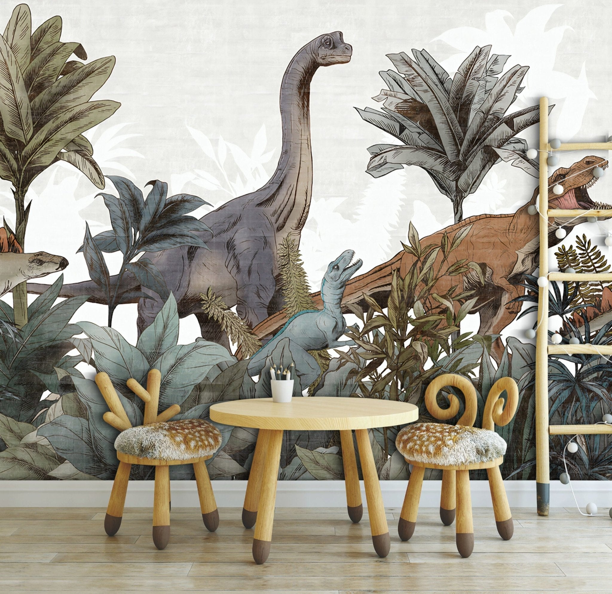 Papier peint panoramique dinosaures chambre enfant - Kam & Leon
