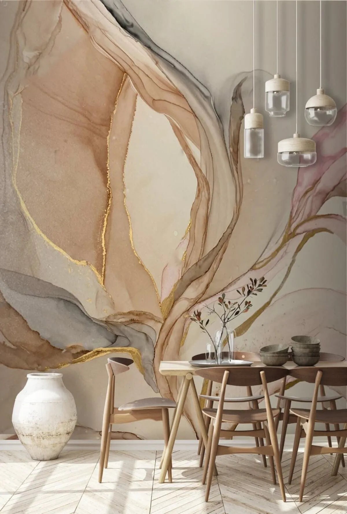 Papier peint panoramique effet résine beige - Kam & Leon