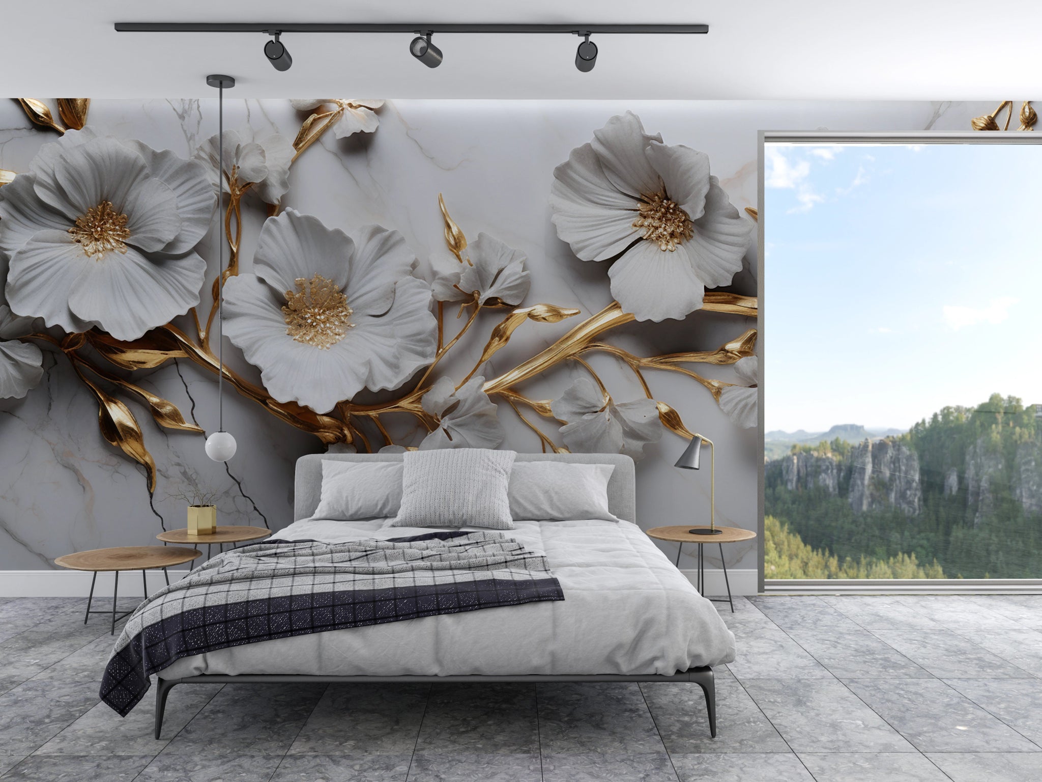 Papier Peint Panoramique Élégance Florale en 3D - Kam & Leon