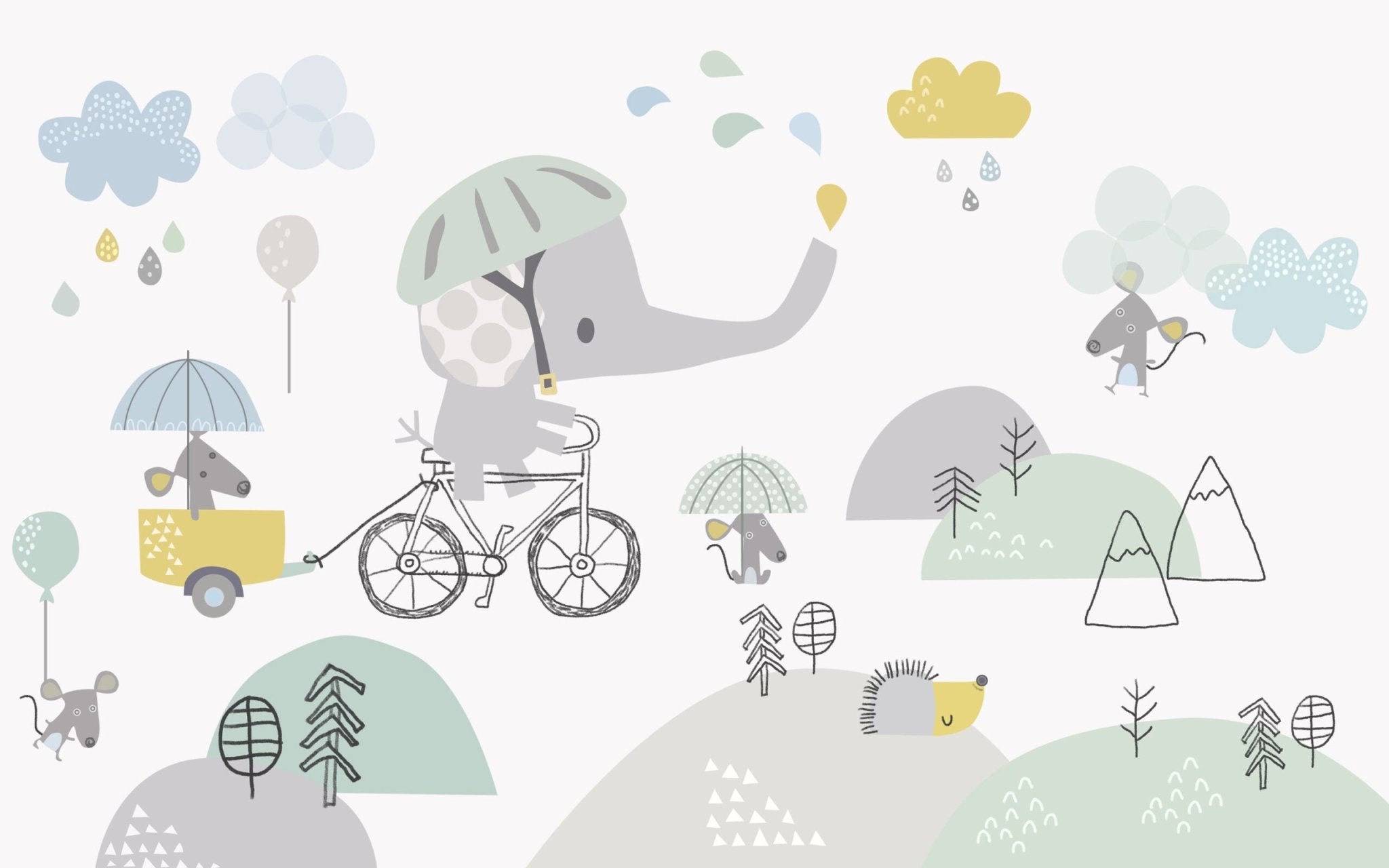 Papier peint panoramique éléphant à vélo - Kam & Leon