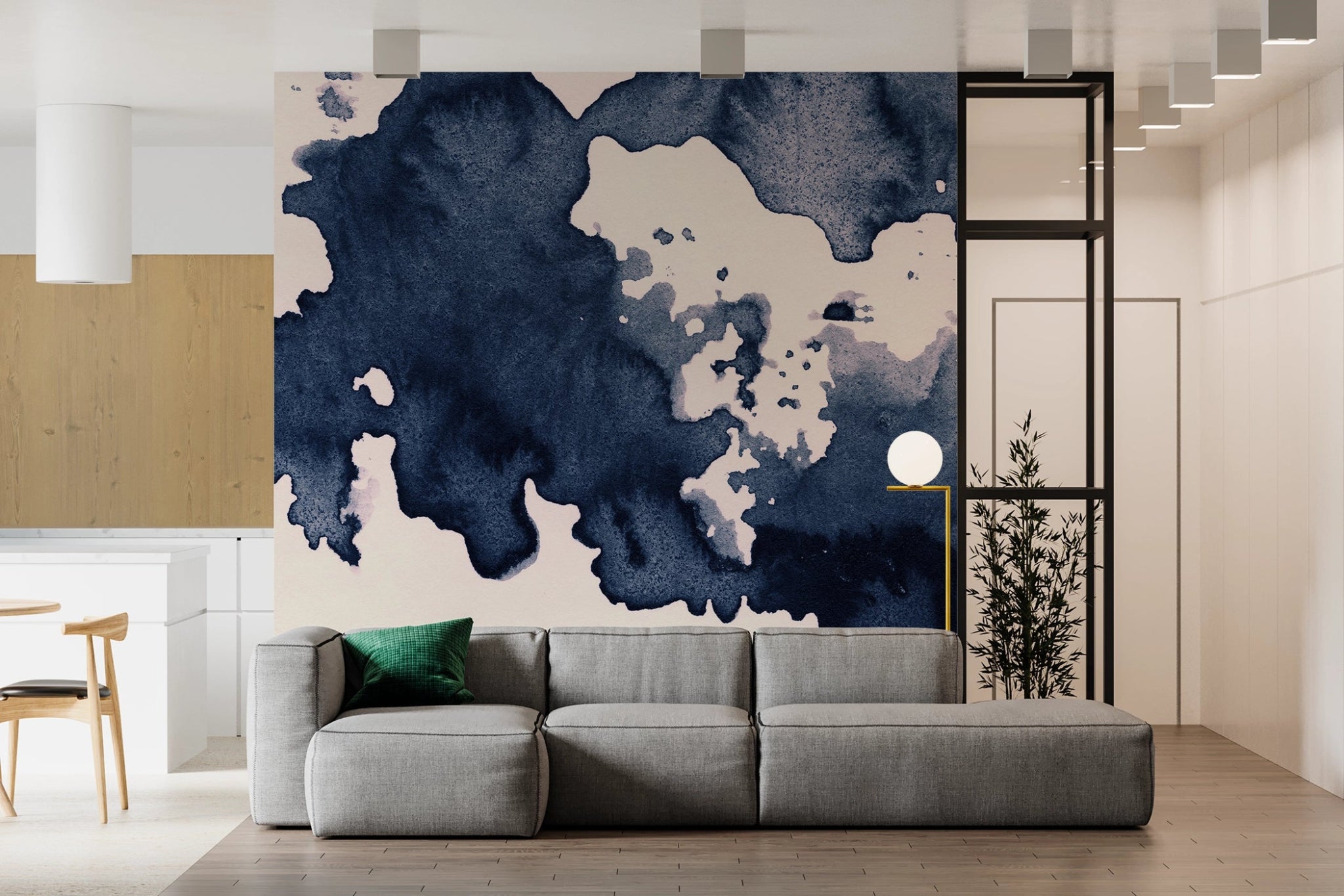 Papier peint panoramique encre bleue - Kam & Leon