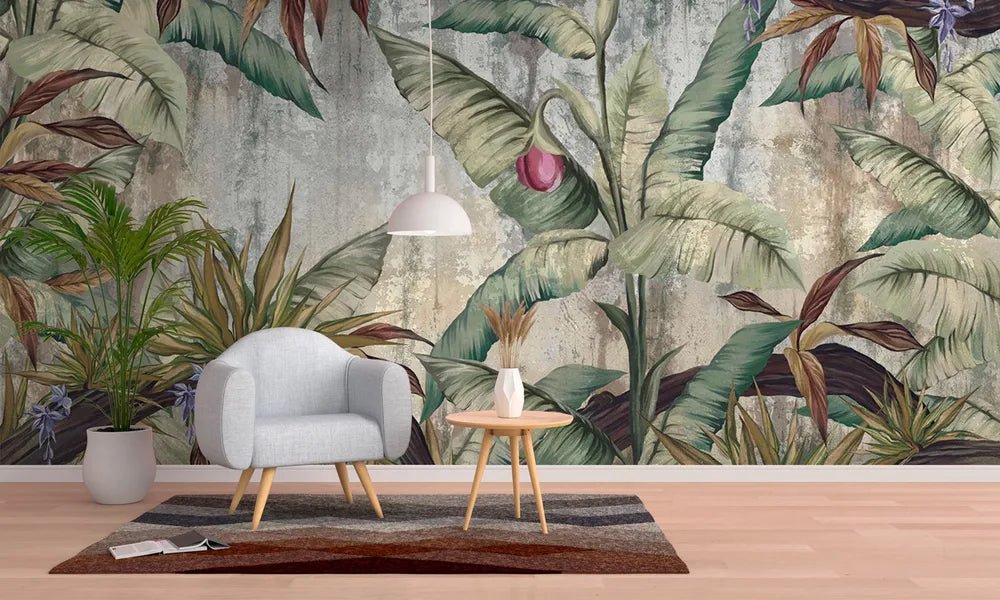 Papier peint panoramique fleurs et feuilles tropicales - Kam & Leon