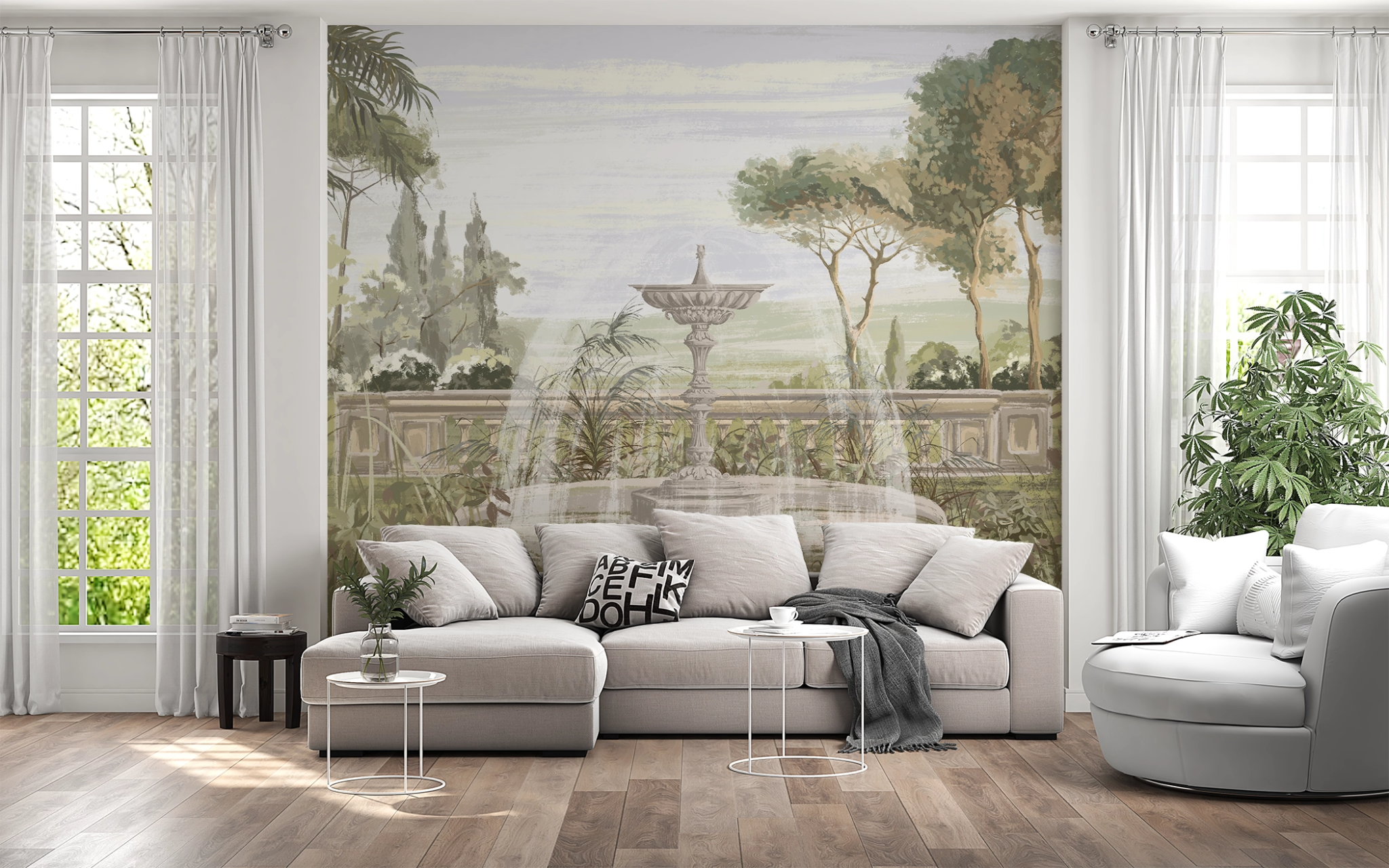 Papier peint panoramique Fontaine - Kam & Leon