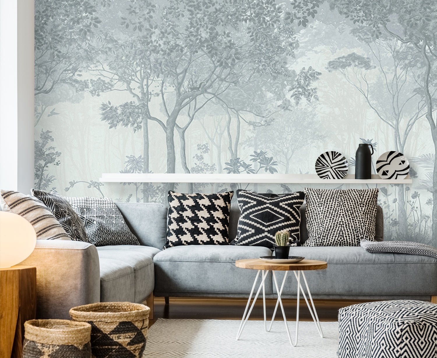 Papier peint panoramique forêt blanche et grise - Kam & Leon