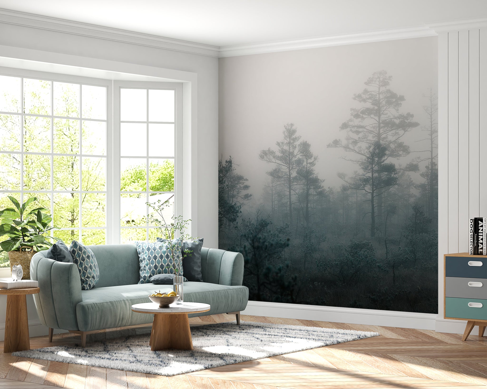 Papier peint panoramique forêt brumeuse - Kam & Leon