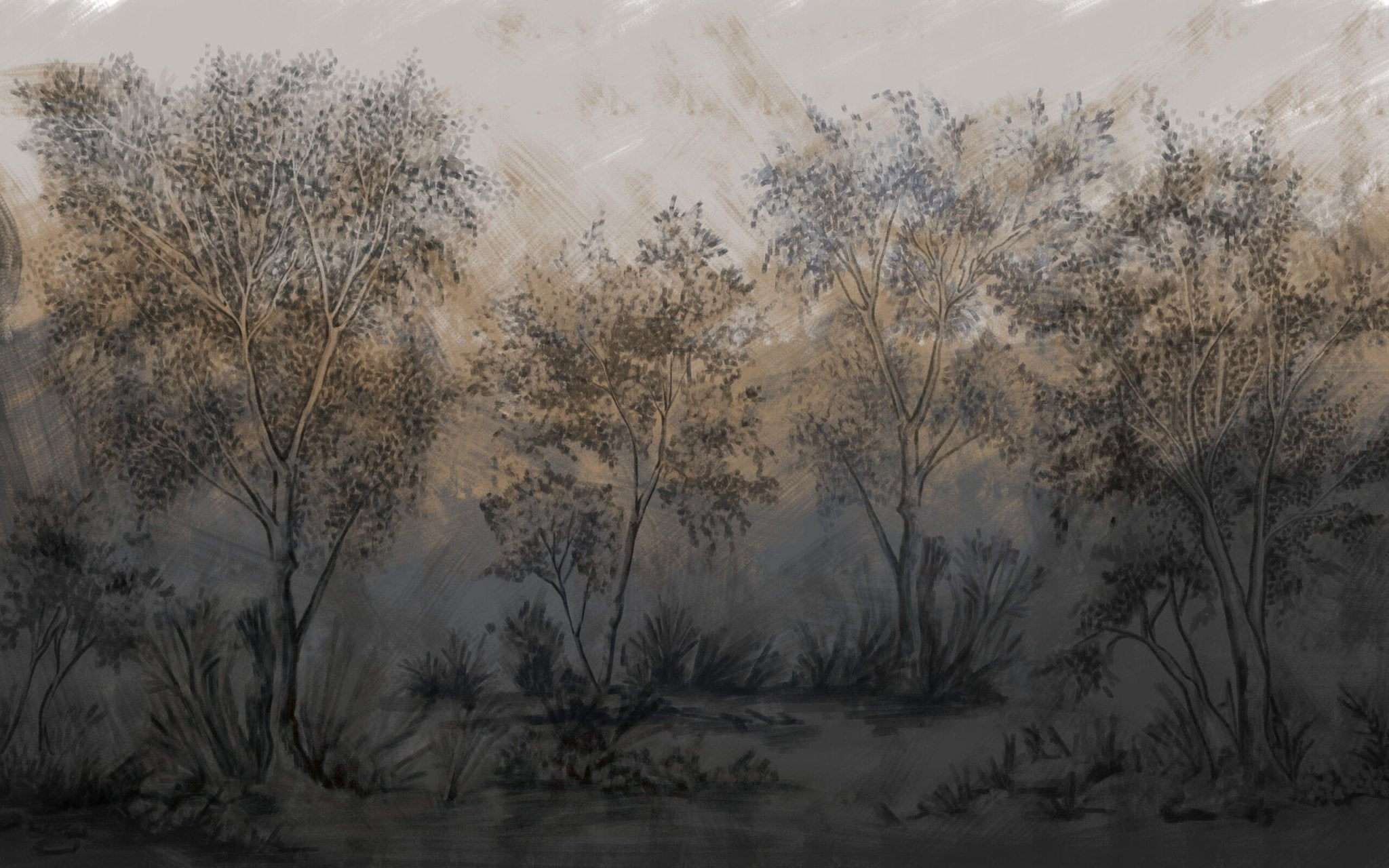 Papier peint panoramique forêt terre brulée - Kam & Leon