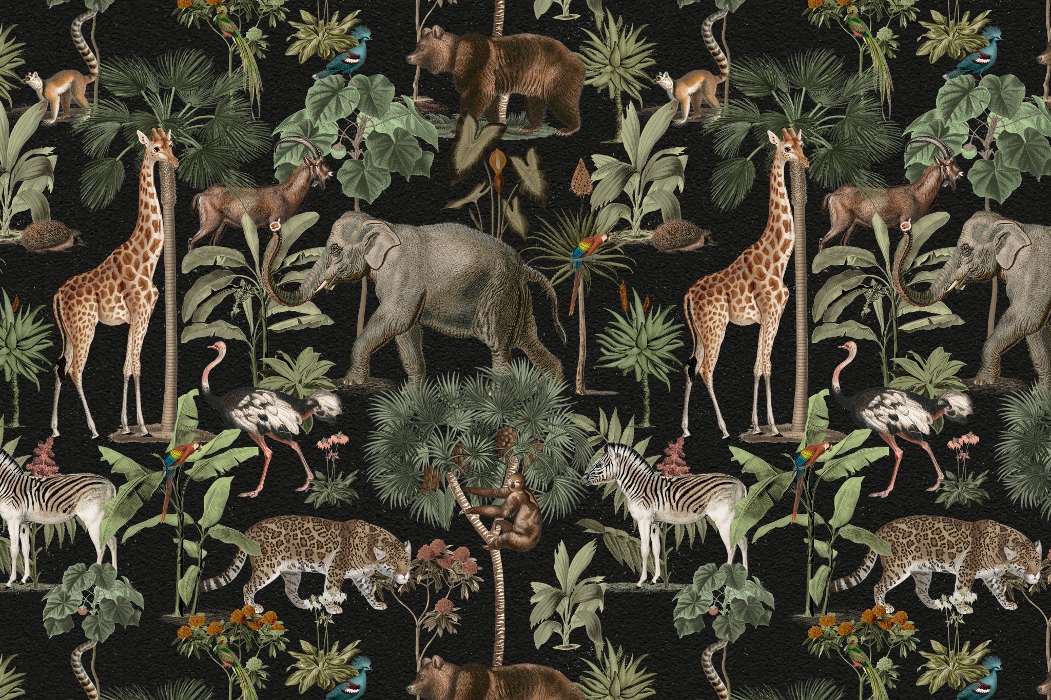 Papier peint panoramique forêt tropicale et animaux - Kam & Leon