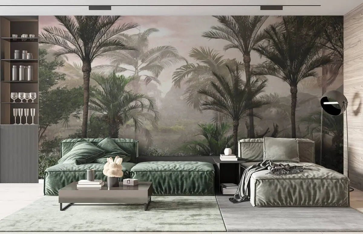 Papier peint panoramique forêt tropicale monochrome - Kam & Leon