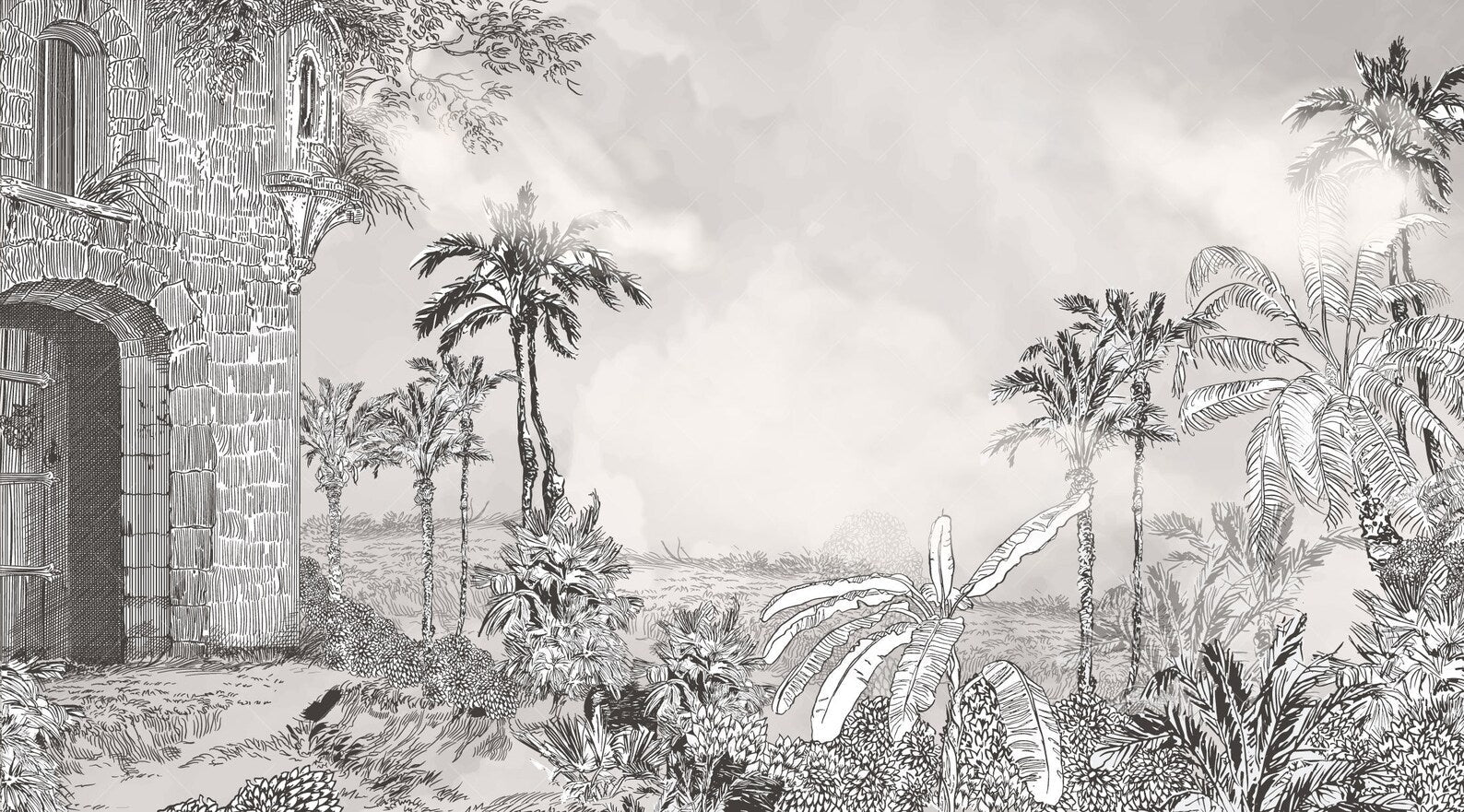 Papier peint panoramique forêt tropicale noir et blanc - Kam & Leon