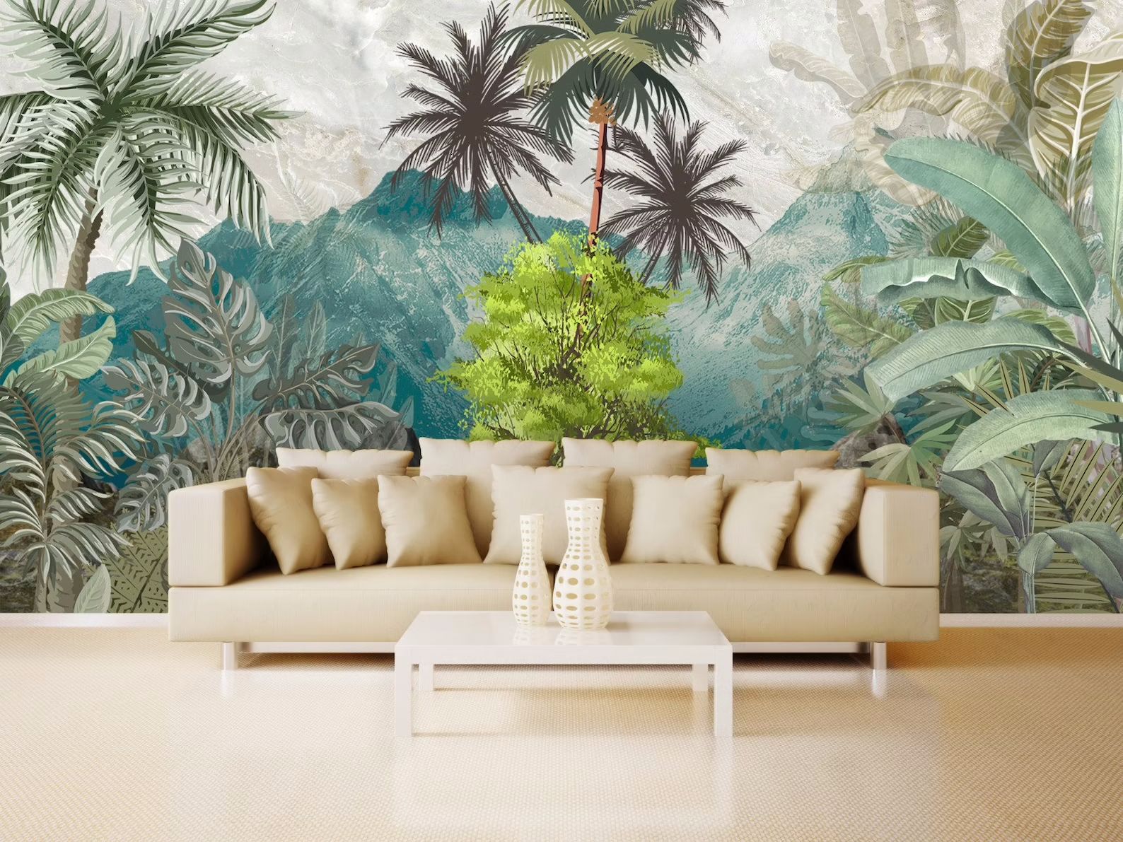 Papier peint panoramique forêt tropicale tendance - Kam & Leon