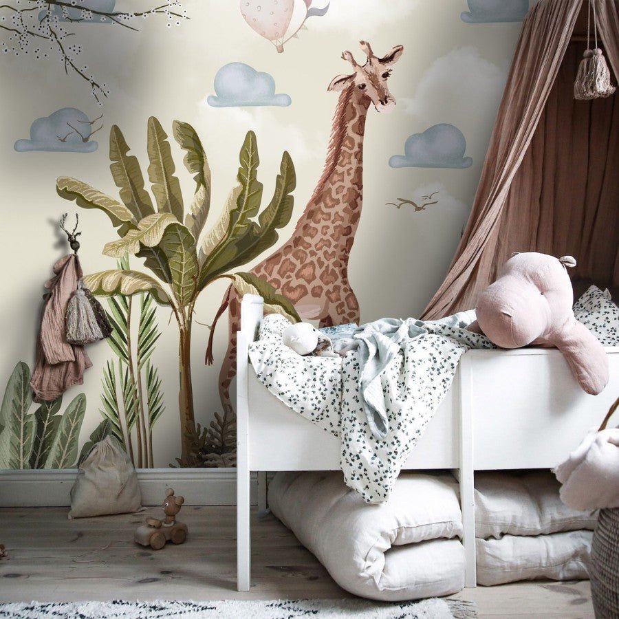 Papier peint panoramique girafe & impala - Kam & Leon