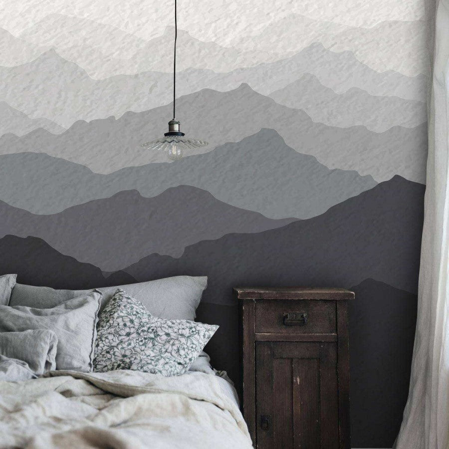 Papier peint panoramique horizon montagneux aux nuances de gris - Kam & Leon