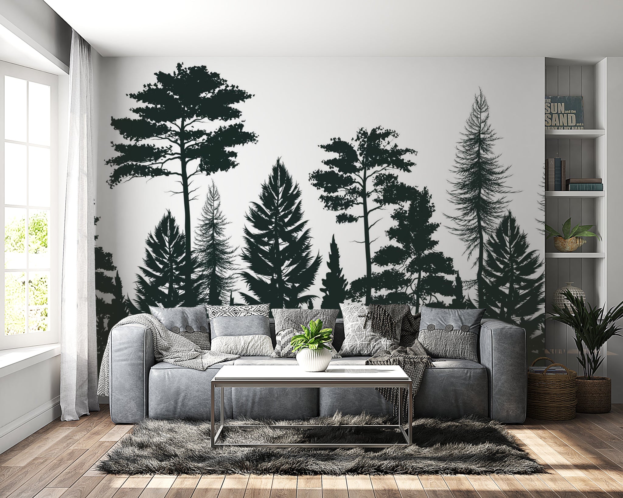 Papier peint panoramique illustration forêt - Kam & Leon