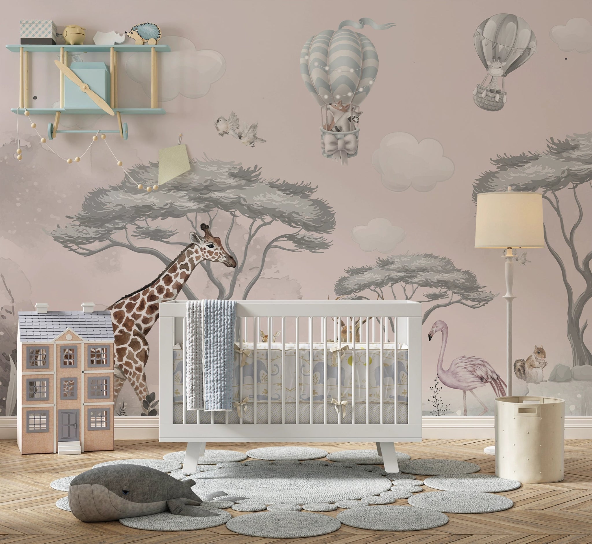 Papier peint panoramique Jungle Rose chambre enfant - Kam & Leon