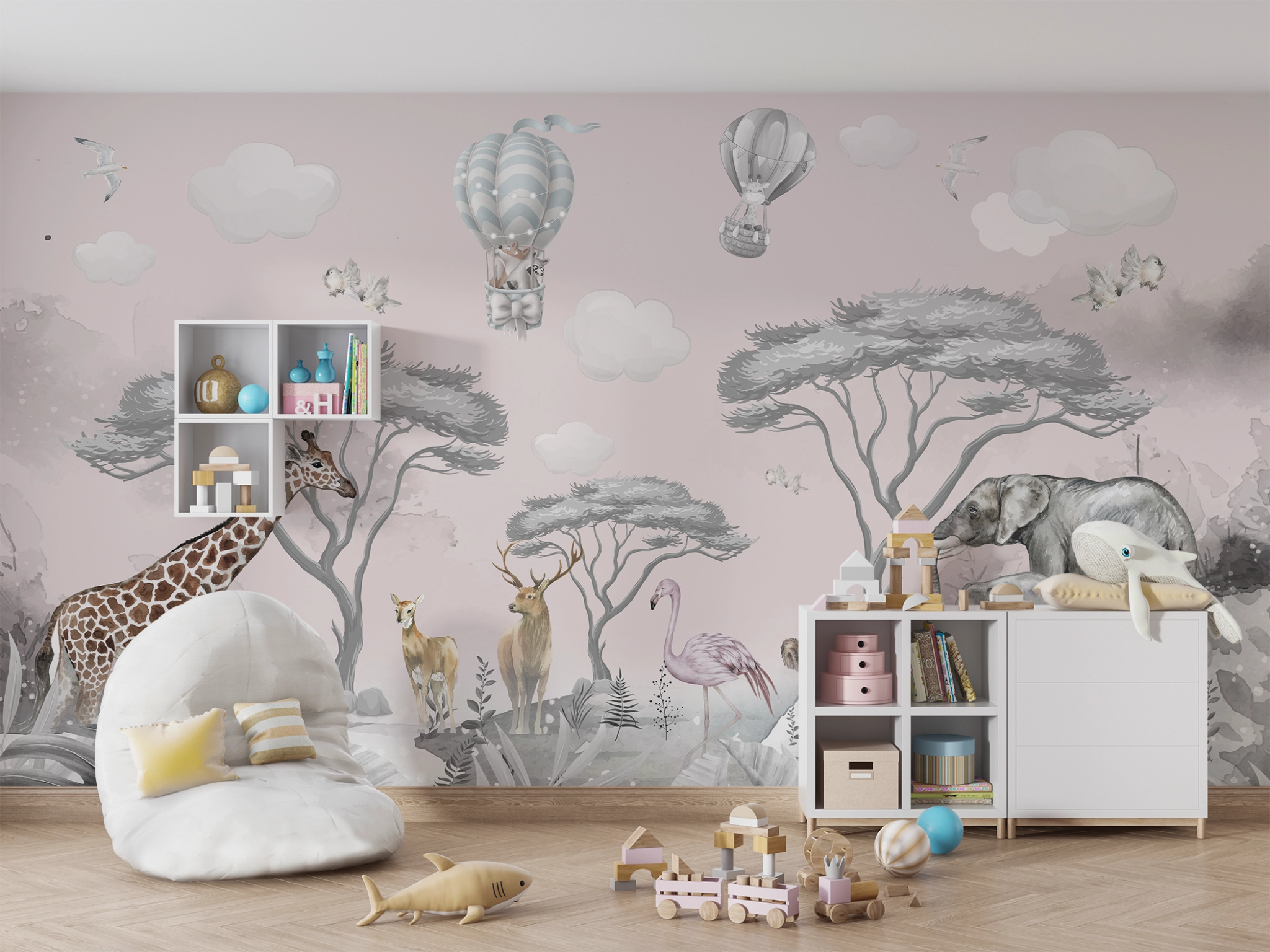 Papier peint panoramique Jungle Rose chambre enfant - Kam & Leon