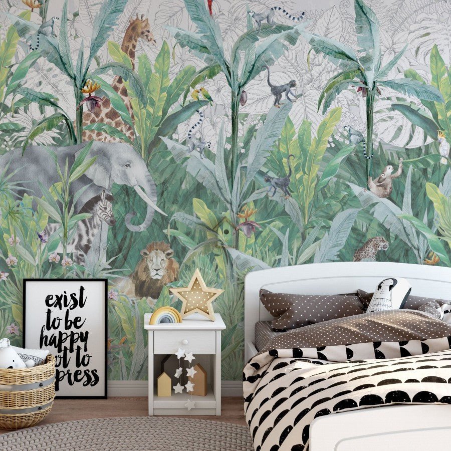 Papier peint panoramique jungle tropicale et animaux - Kam & Leon