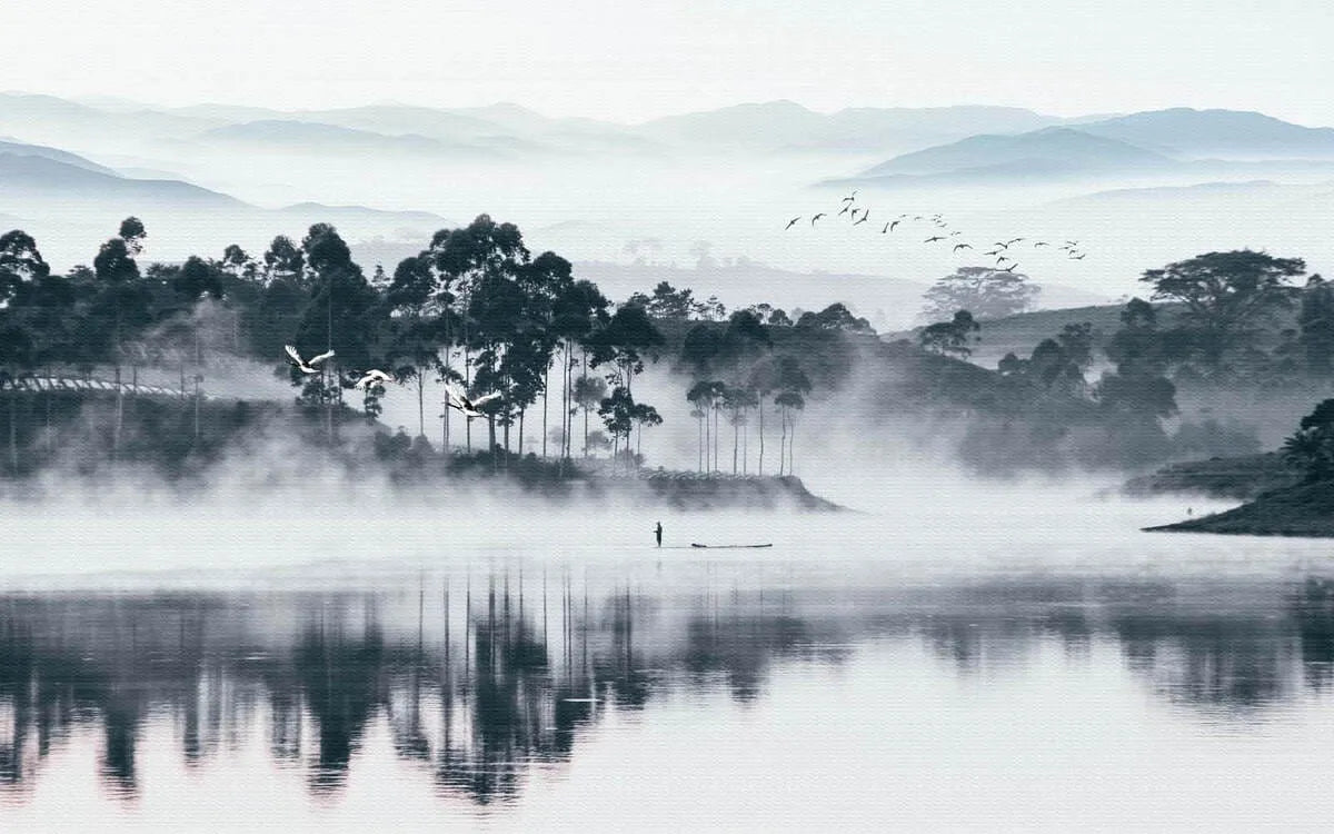 Papier peint panoramique lac en montagne - Kam & Leon