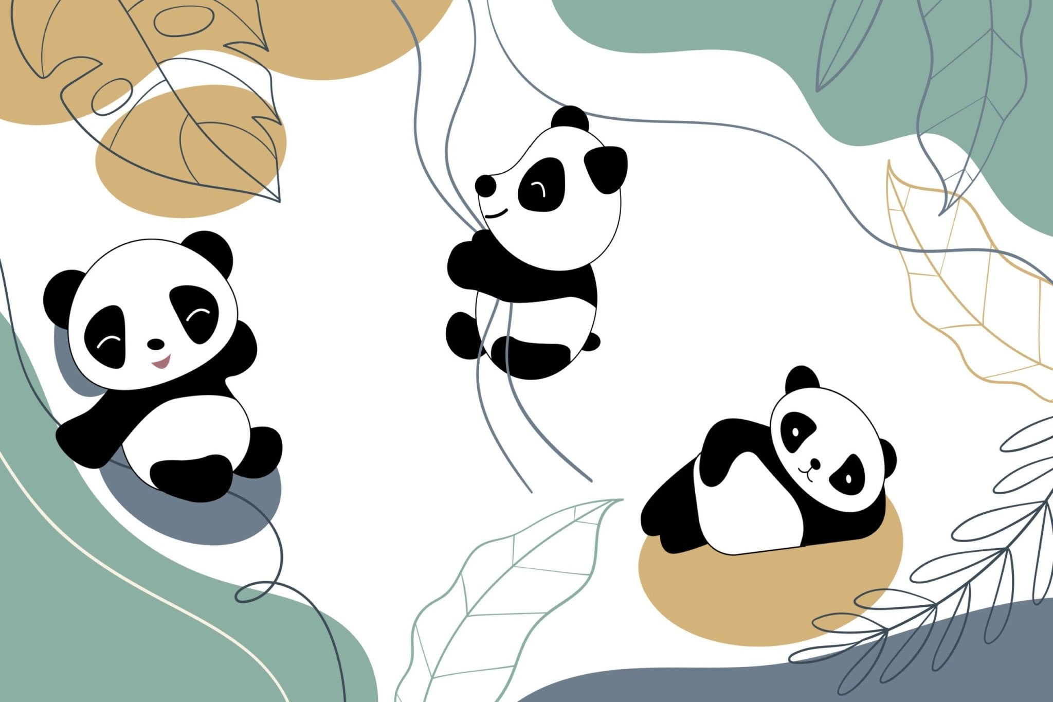 Papier peint panoramique mignons petits pandas - Kam & Leon
