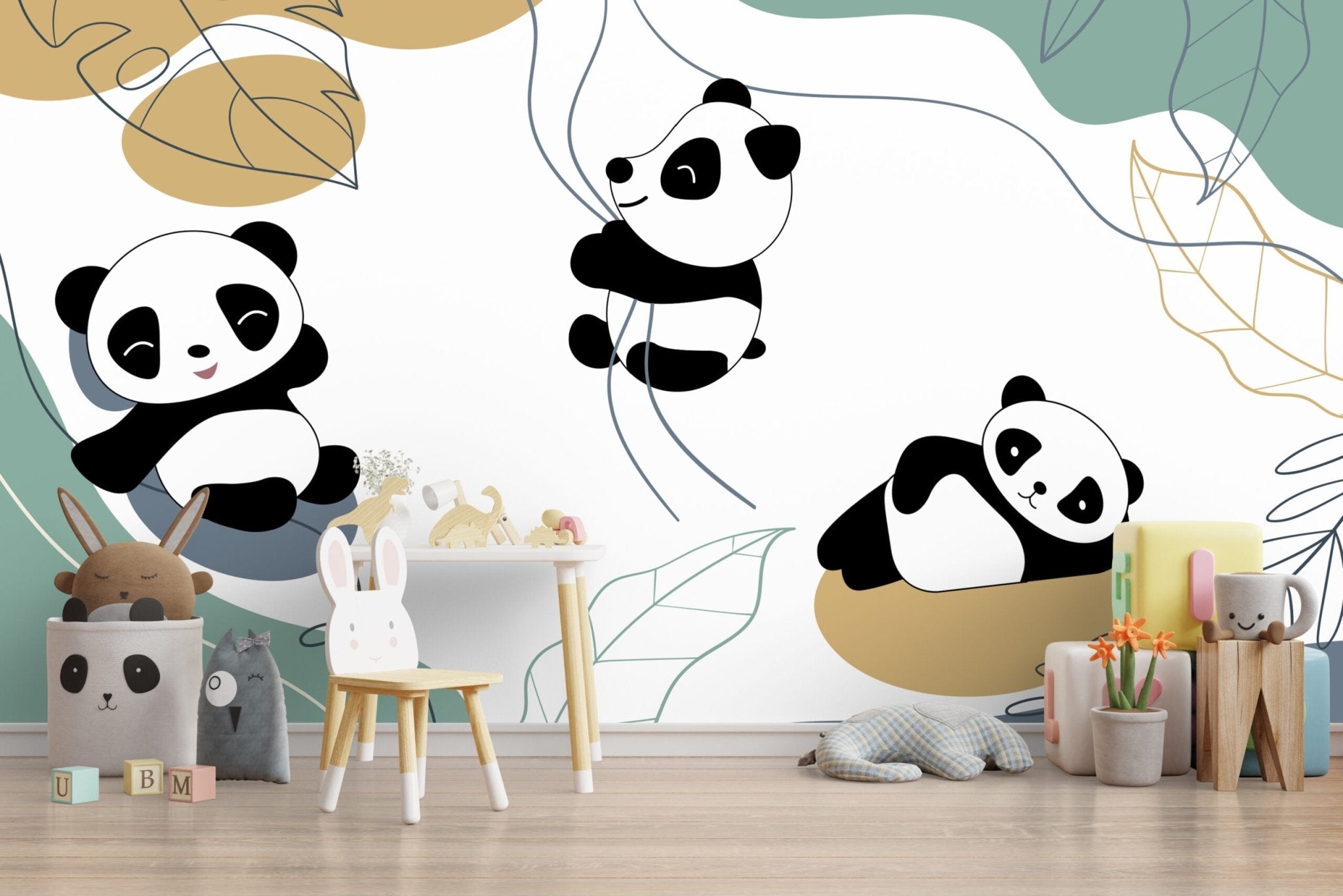 Papier peint panoramique mignons petits pandas - Kam & Leon