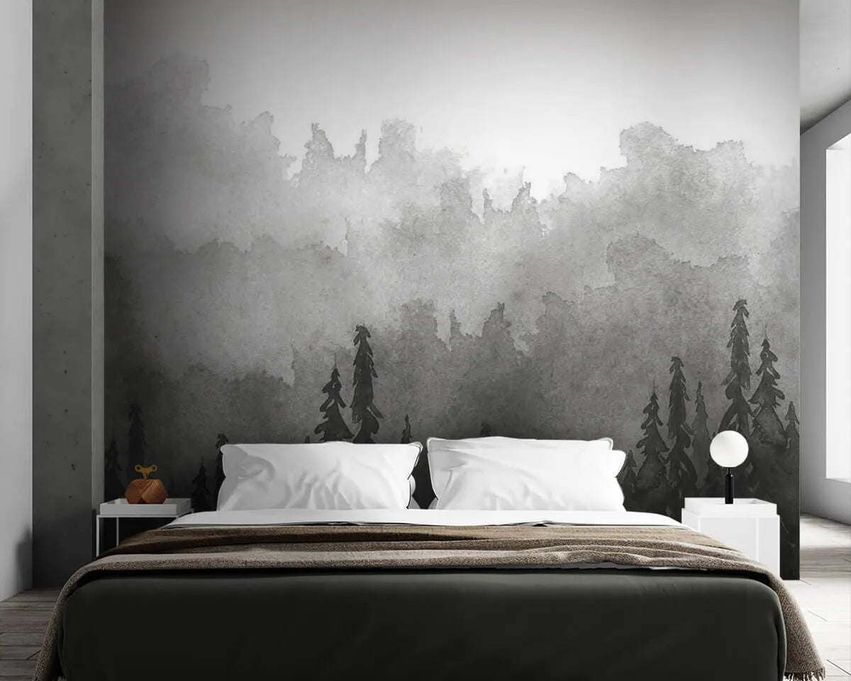 Papier peint panoramique montagne abstraite noir et blanc - Kam & Leon