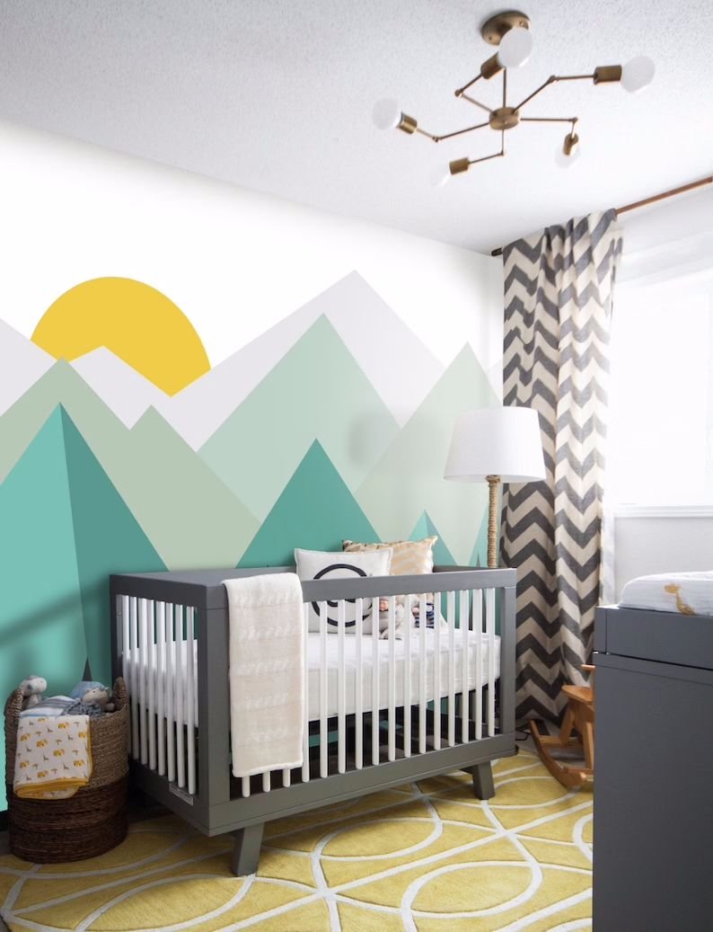 Papier peint panoramique montagne graphique enfant - Kam & Leon