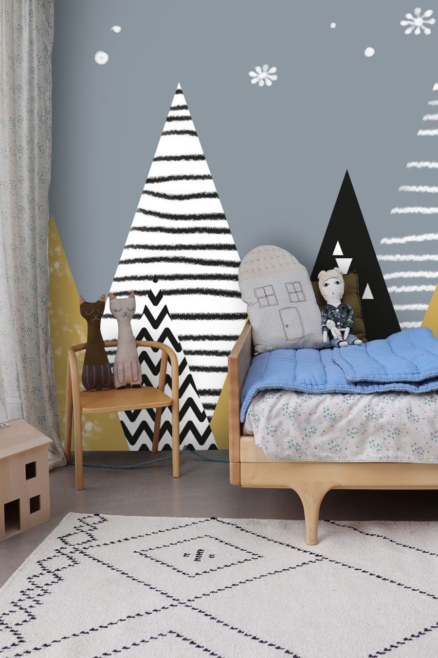 Papier peint panoramique montagne triangulaire chambre enfant - Kam & Leon