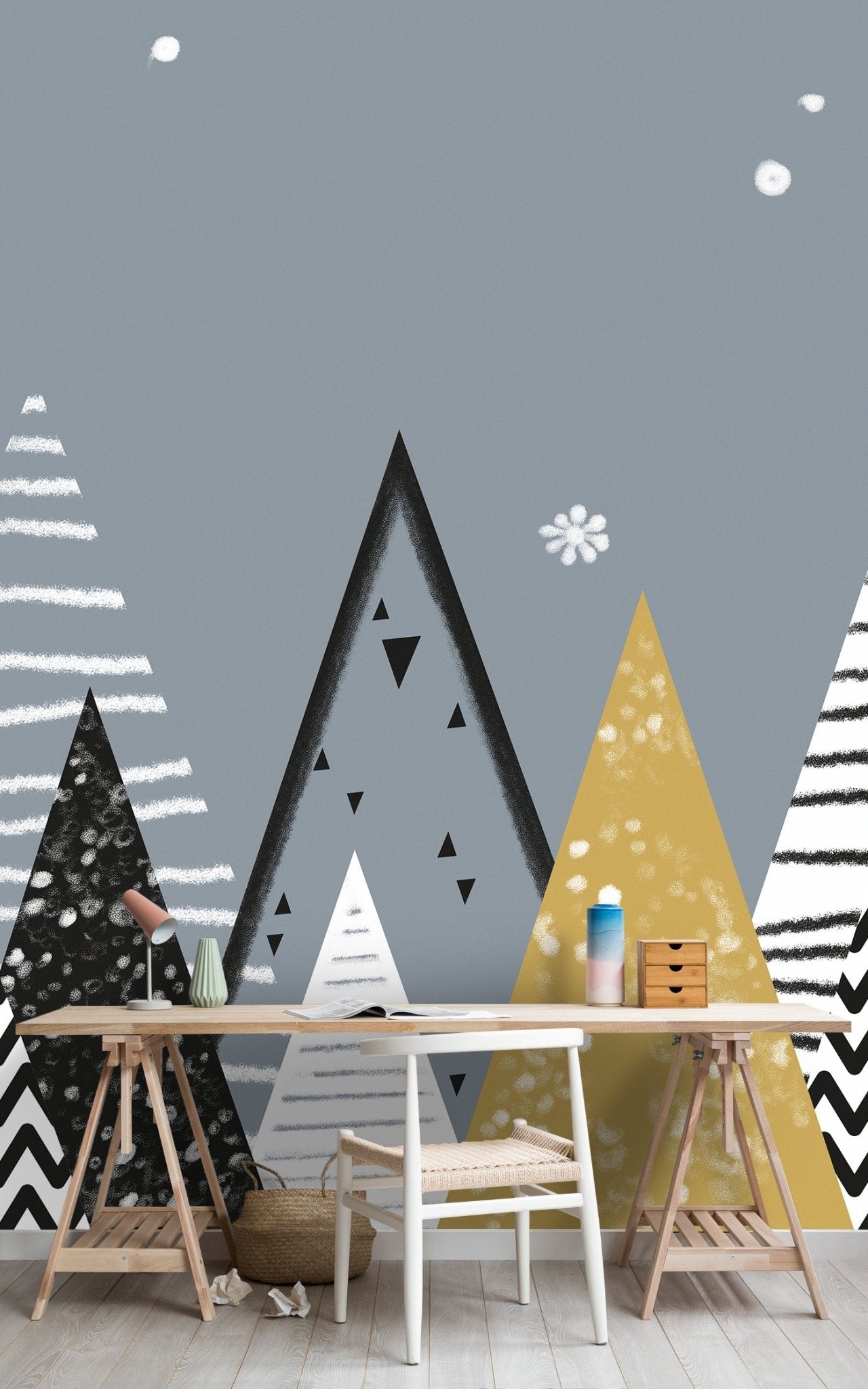 Papier peint panoramique montagne triangulaire chambre enfant - Kam & Leon