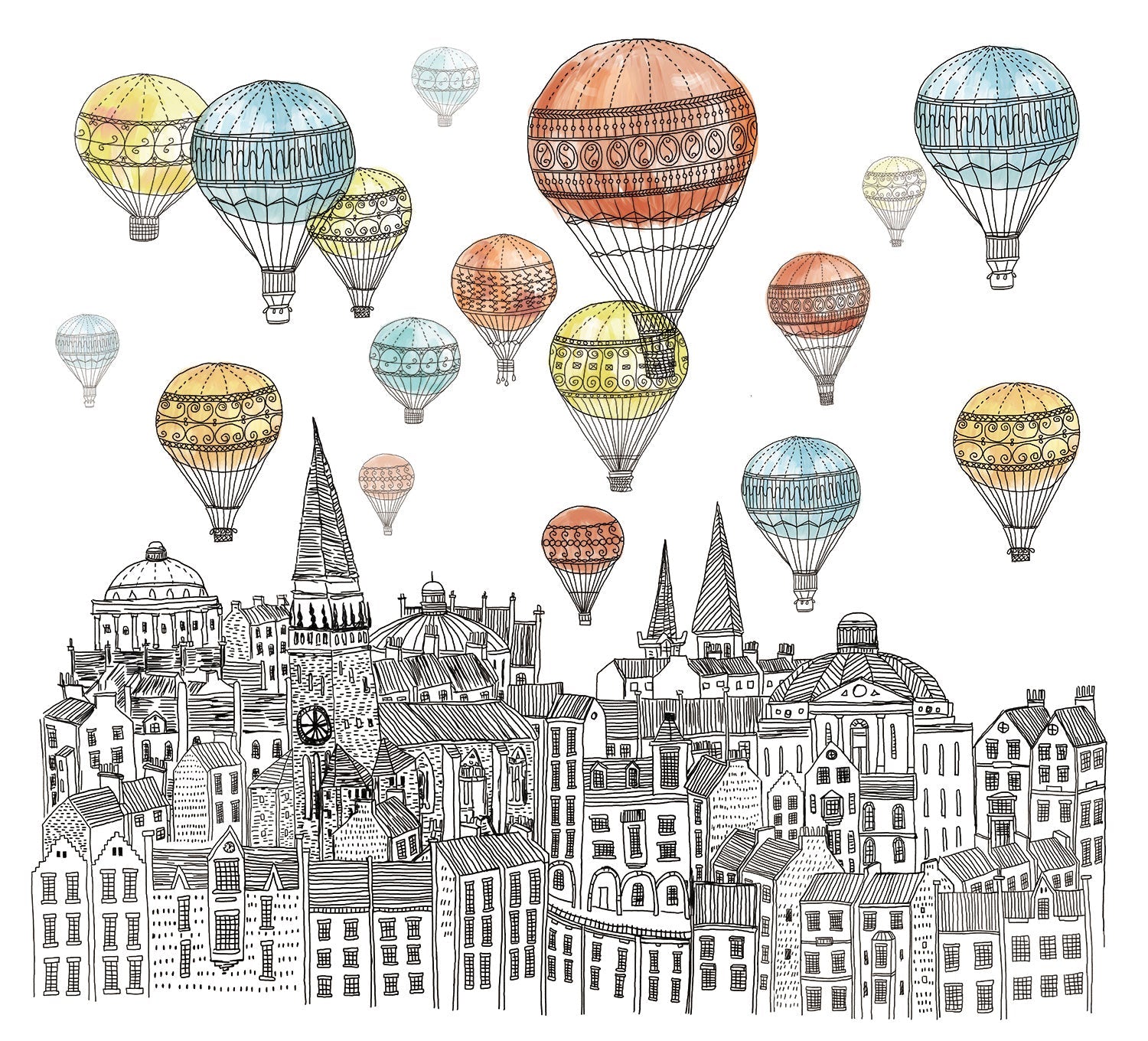 Papier peint panoramique montgolfières colorées - Kam & Leon