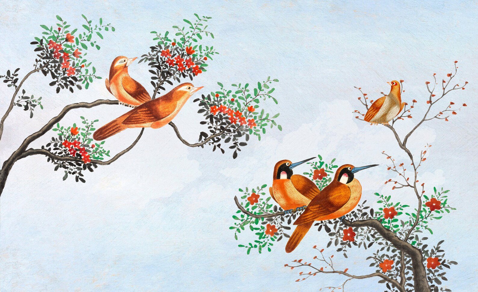 Papier peint panoramique oiseaux du Japon - Kam & Leon