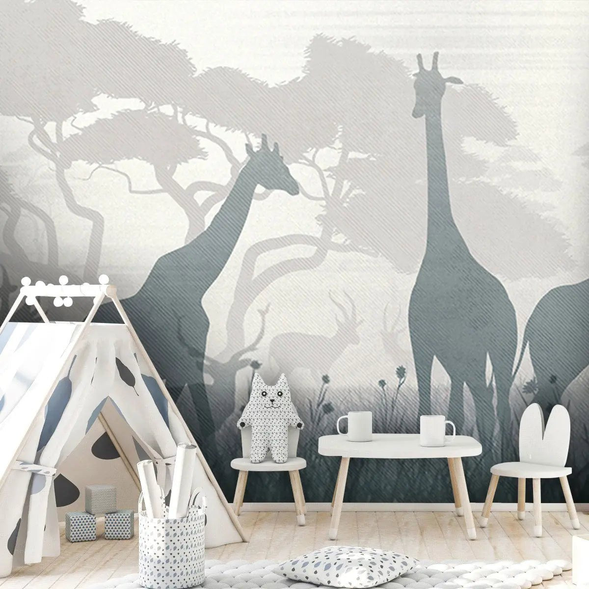 Papier peint panoramique ombre de girafes - Kam & Leon