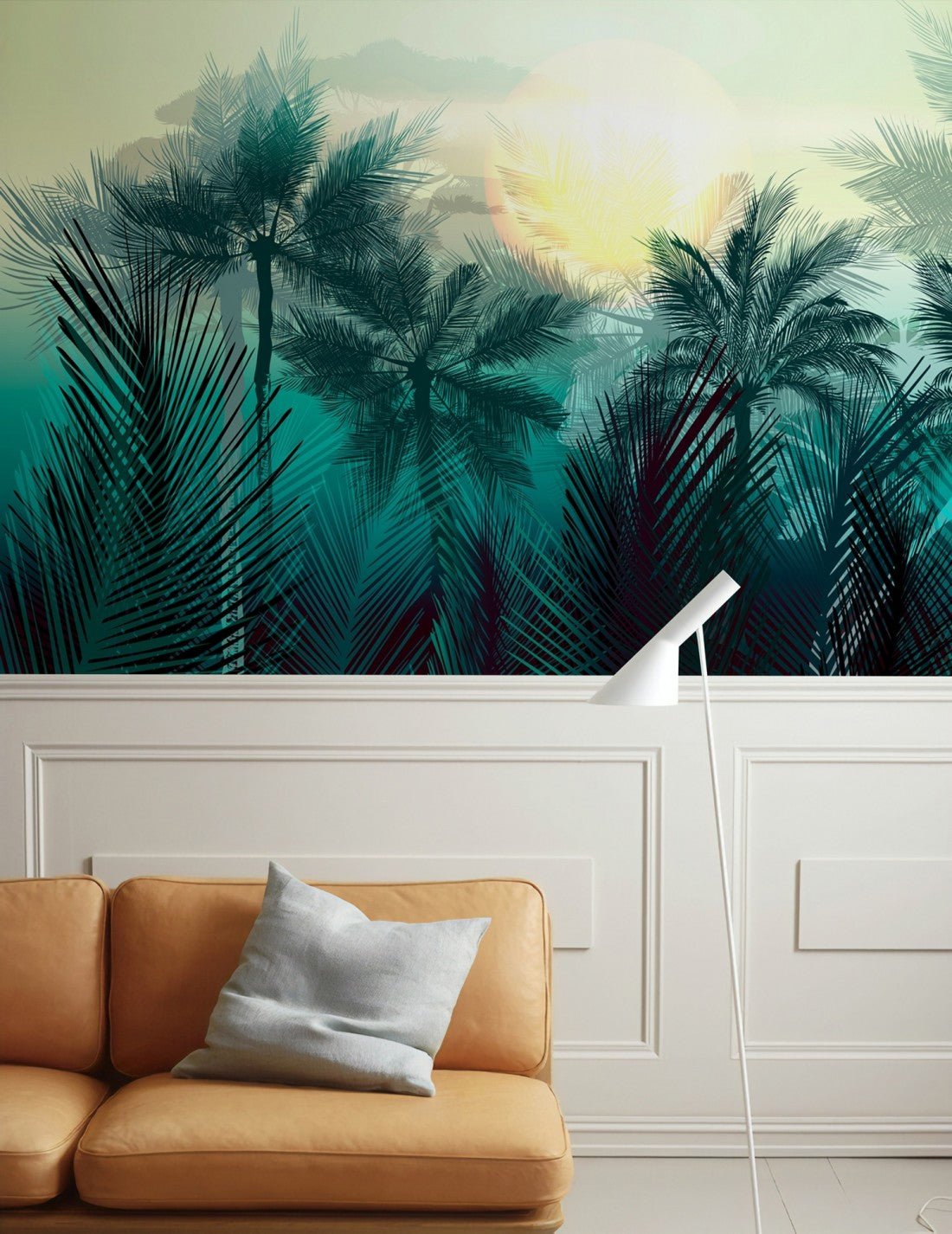 Papier peint panoramique palmier bleu - Kam & Leon