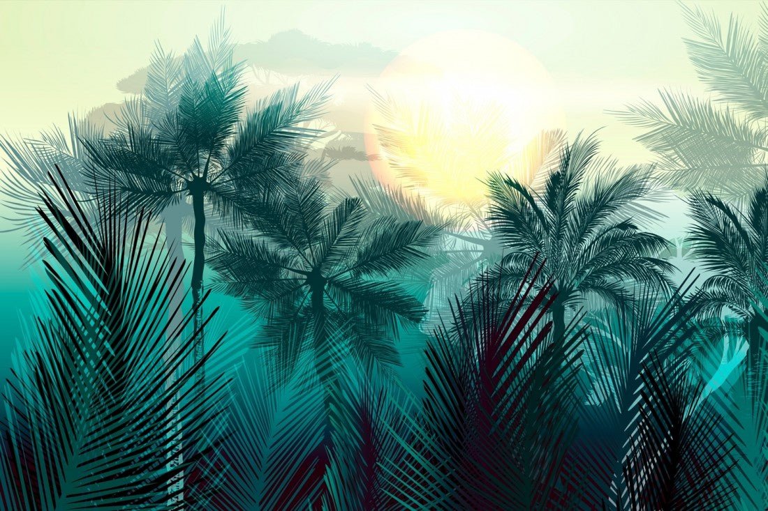 Papier peint panoramique palmier bleu - Kam & Leon