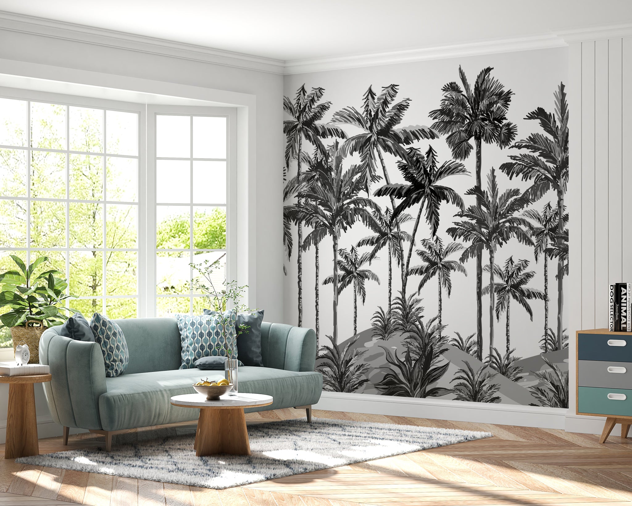 Papier peint panoramique palmier noir & blanc - Kam & Leon