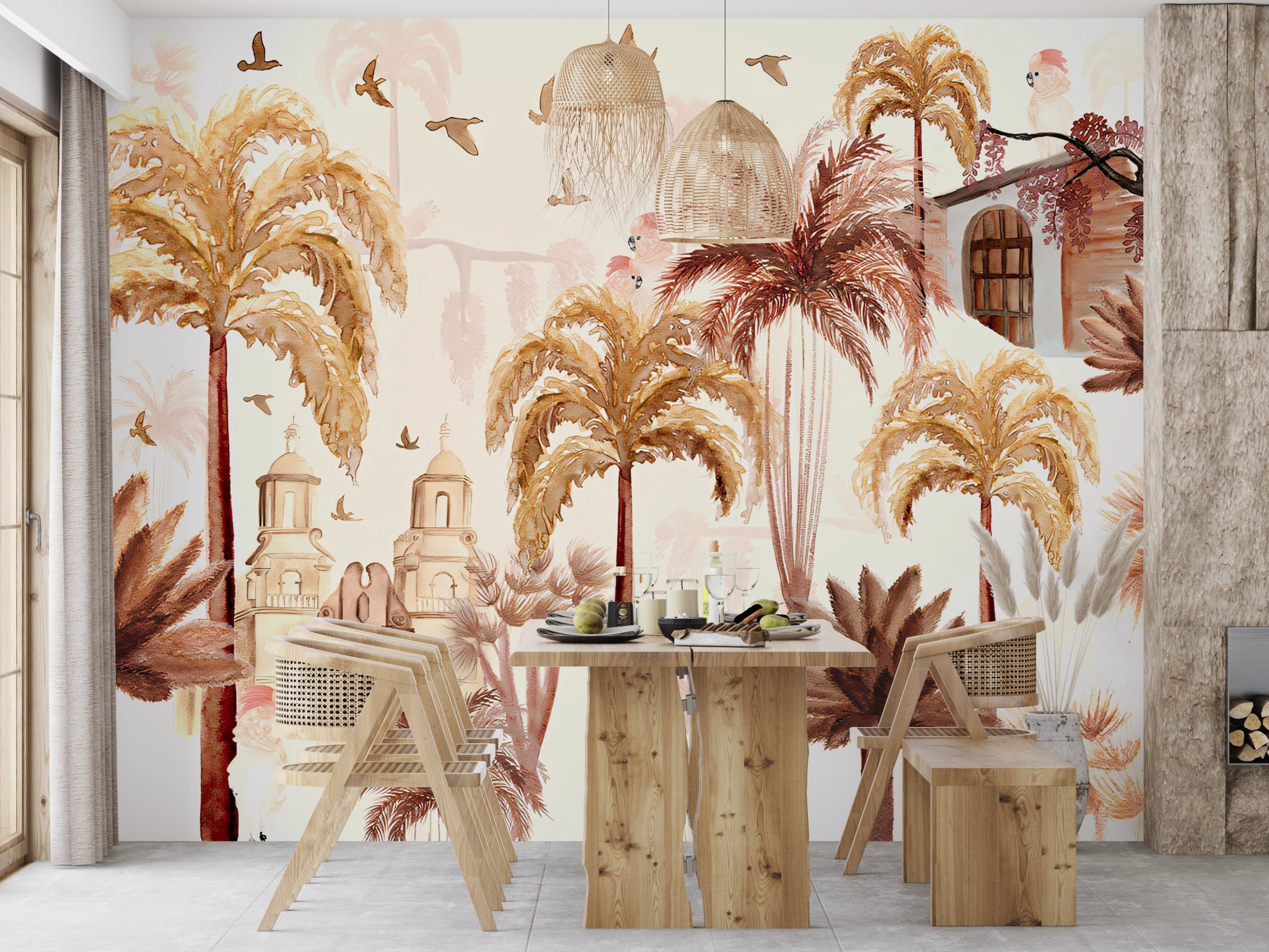 Papier peint panoramique Palmier Terre de Sienne - Kam & Leon