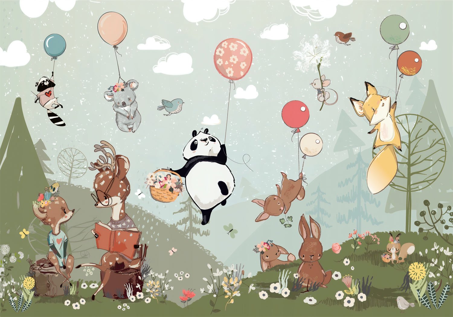 Papier peint panoramique panda & Cie chambre enfant - Kam & Leon