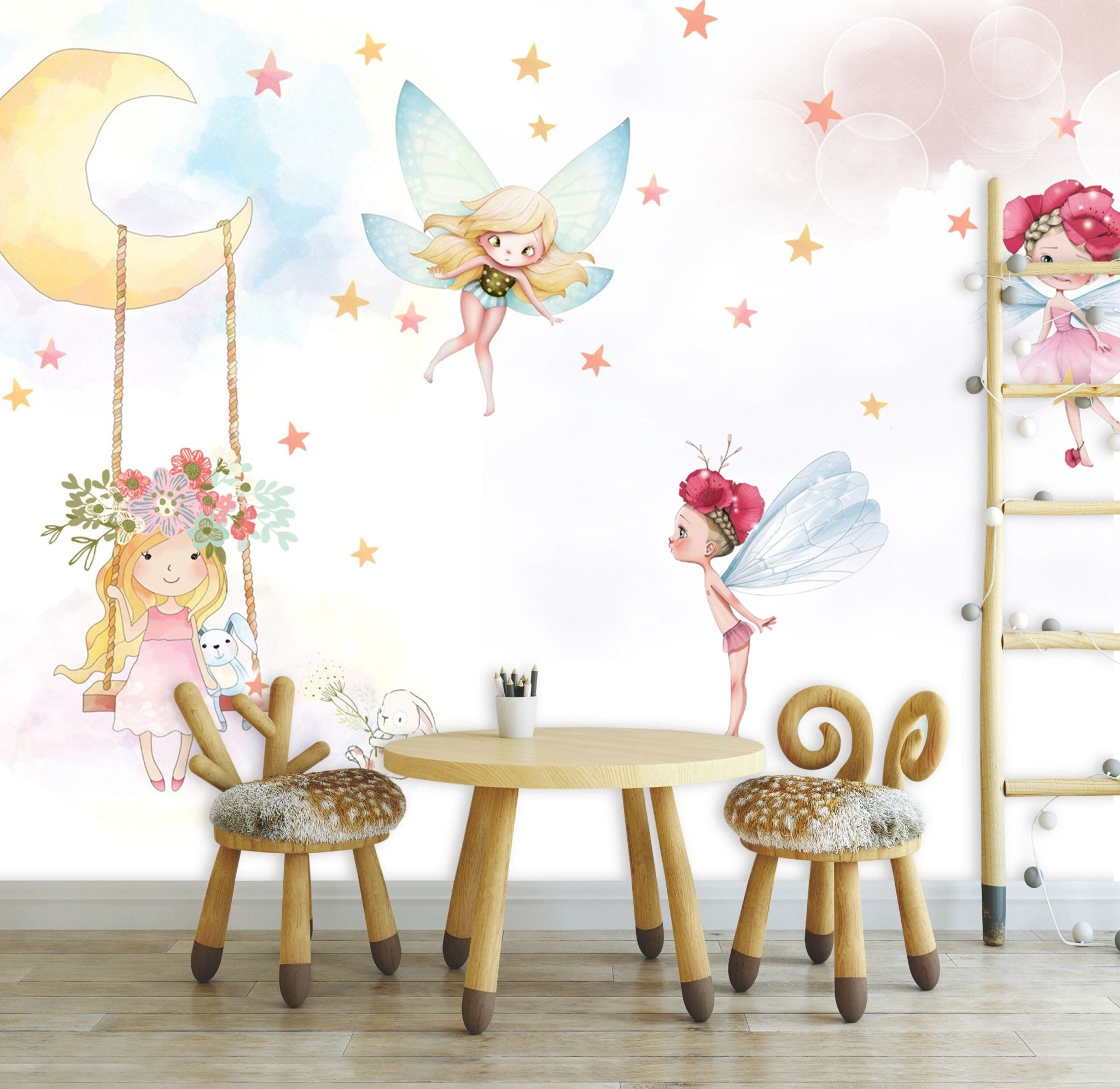 Papier peint panoramique petites fées magiques chambre enfant - Kam & Leon