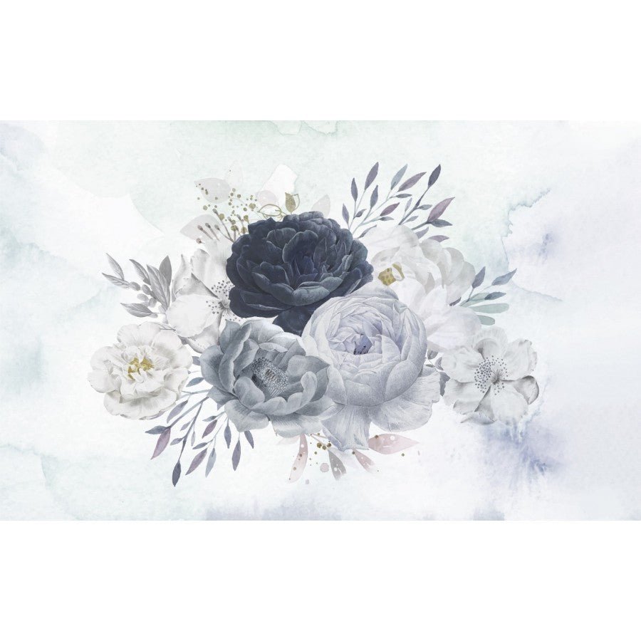 Papier peint panoramique roses bleues & blanches - Kam & Leon