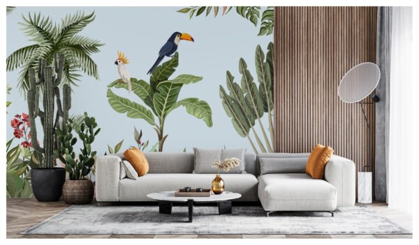 Papier peint panoramique toucan et perroquet - Kam & Leon